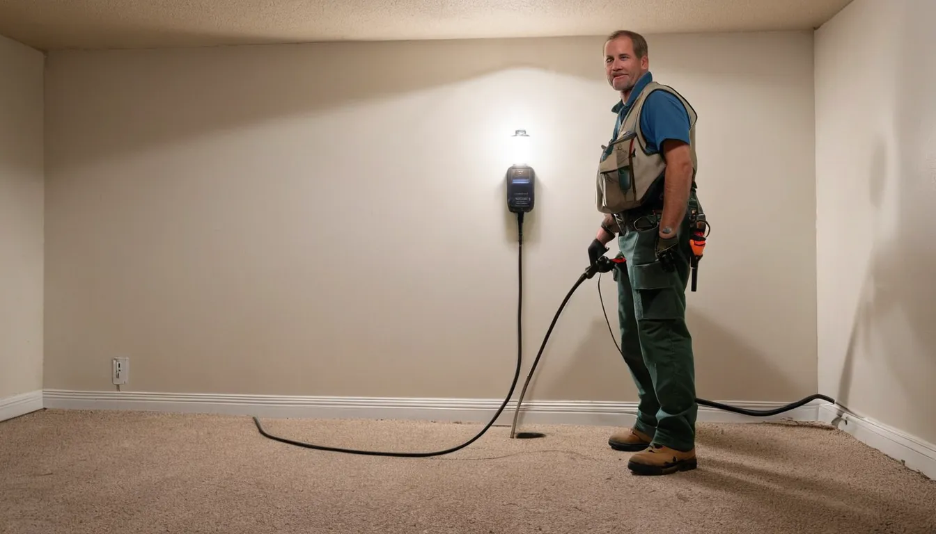 A provider inspecting a basement near a sump pump in a the East Bethel area home